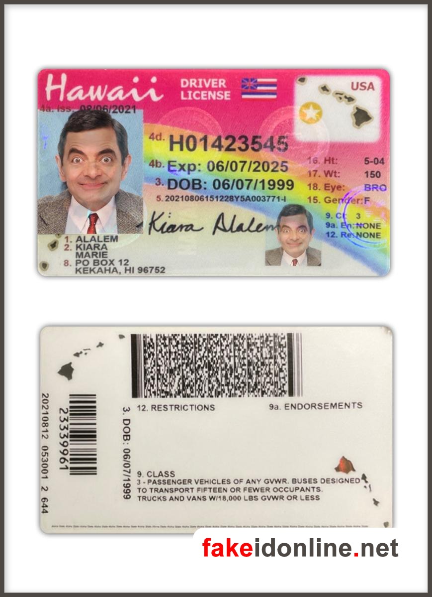Hawaii Driver License PSD Template